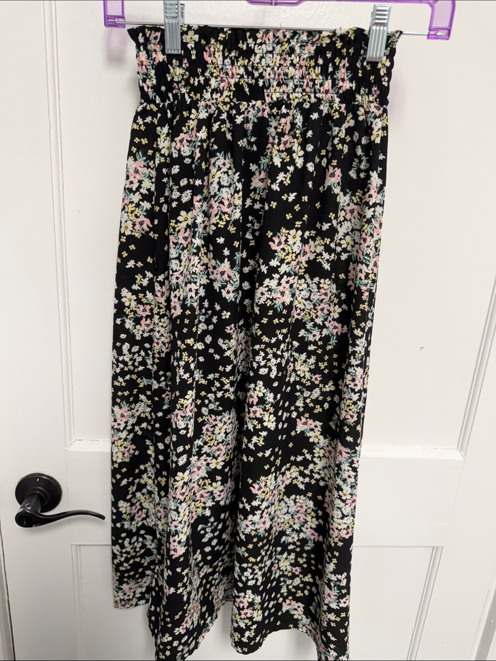 Rare Editions Black Floral Girls Maxi Skirt with Pink and Yellow Flowers
